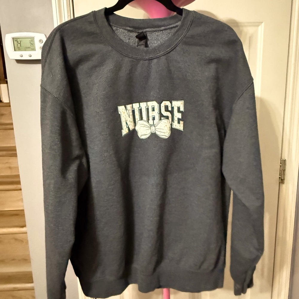 Gildan Gray Nurse Graphic Crew Neck Sweater